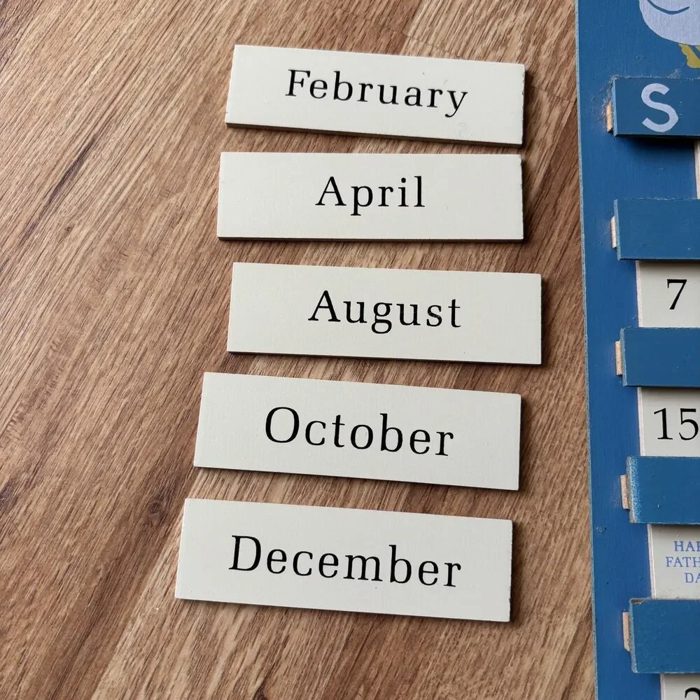Vintage Wood Perpetual Calendar Blue Ribbon Goose Granny Cottagecore Holidays